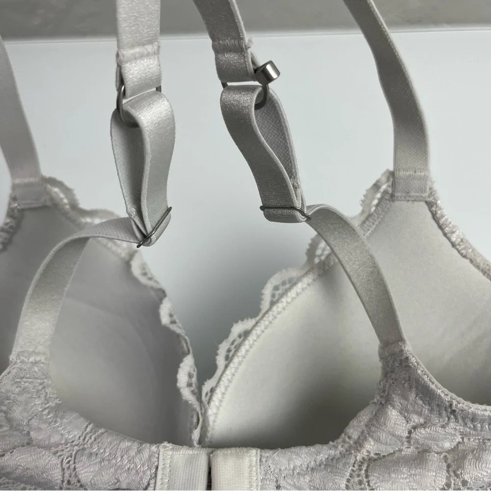 Aerie Bra‎ Racerback 2-1 Convertible Silver Gray Lace Floral Padded Underwire - Picture 5 of 9